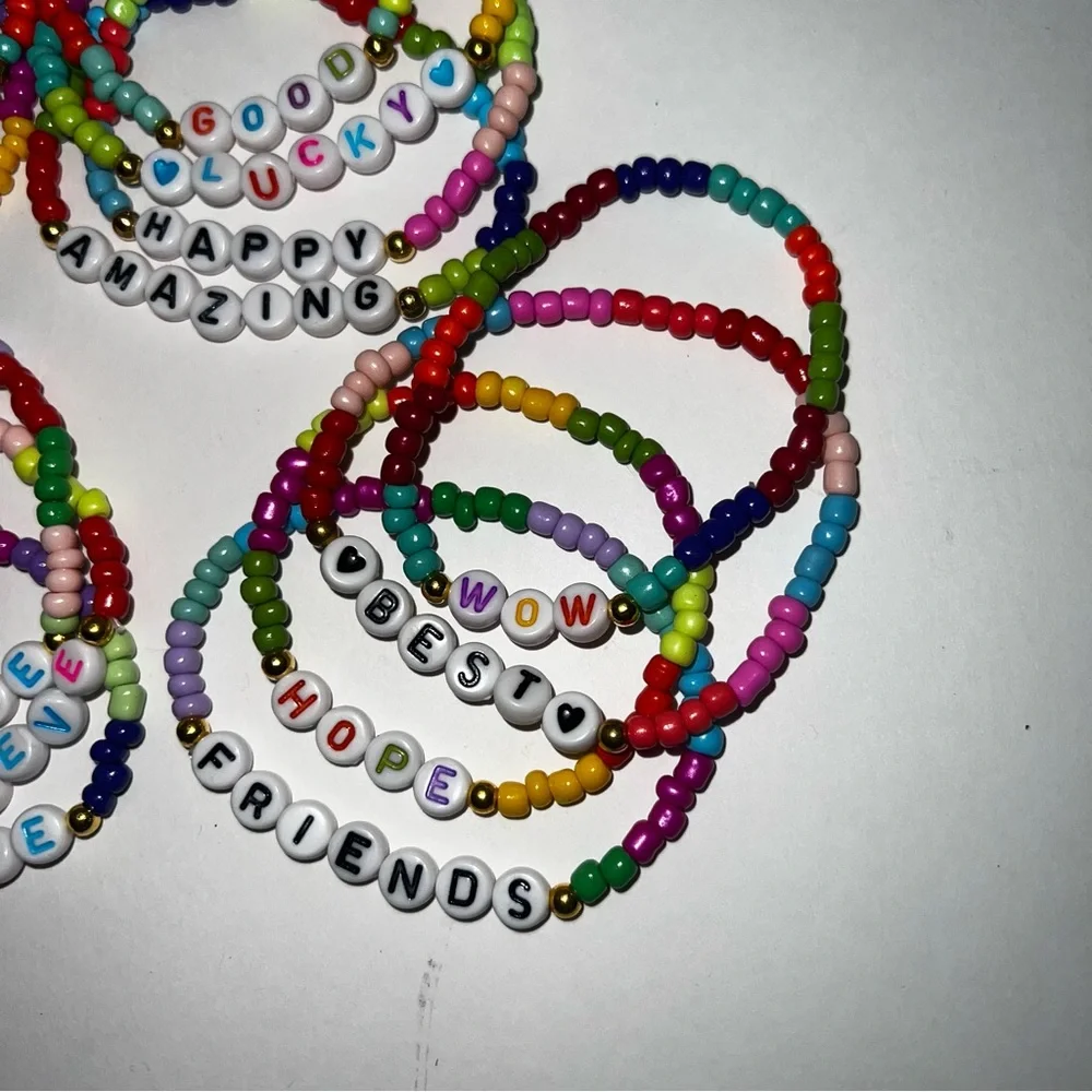 Colorful Beaded Friendship/Positive Affirmations Stretch Bracelets Set/Lot-15